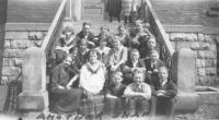 Students on school steps